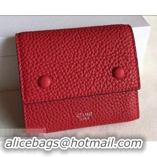 Cheap Price Celine Grained Leather Small Flap Folded Multifunction Wallet 600914 Red