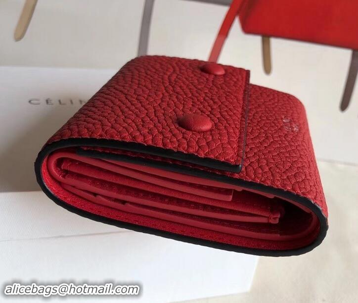 Cheap Price Celine Grained Leather Small Flap Folded Multifunction Wallet 600914 Red