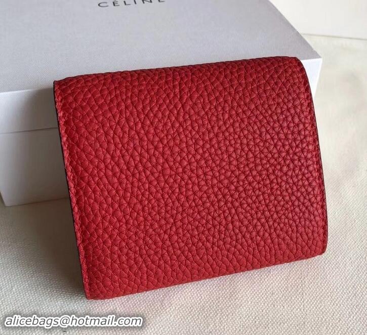 Cheap Price Celine Grained Leather Small Flap Folded Multifunction Wallet 600914 Red