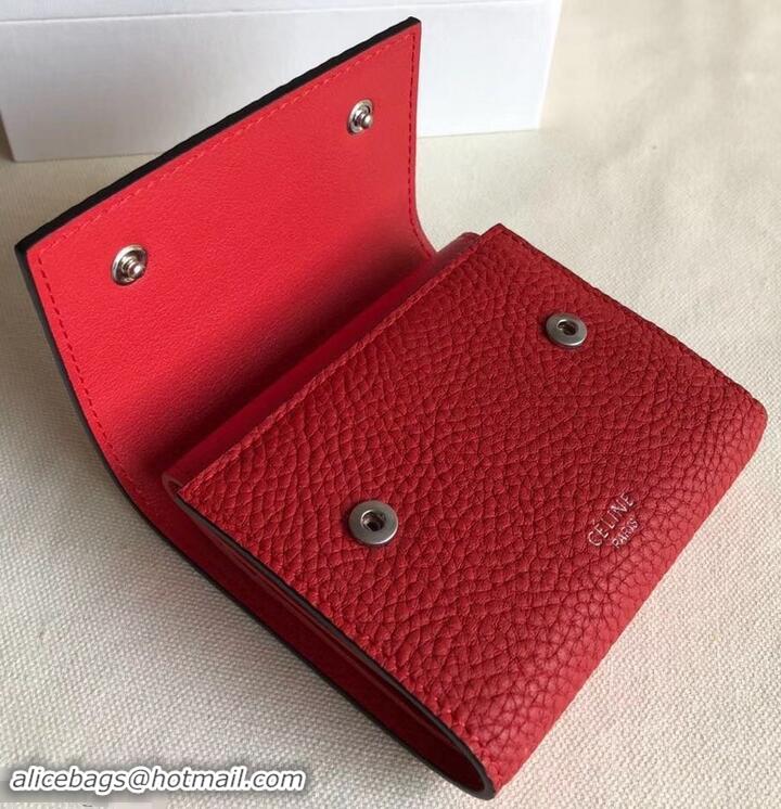 Cheap Price Celine Grained Leather Small Flap Folded Multifunction Wallet 600914 Red