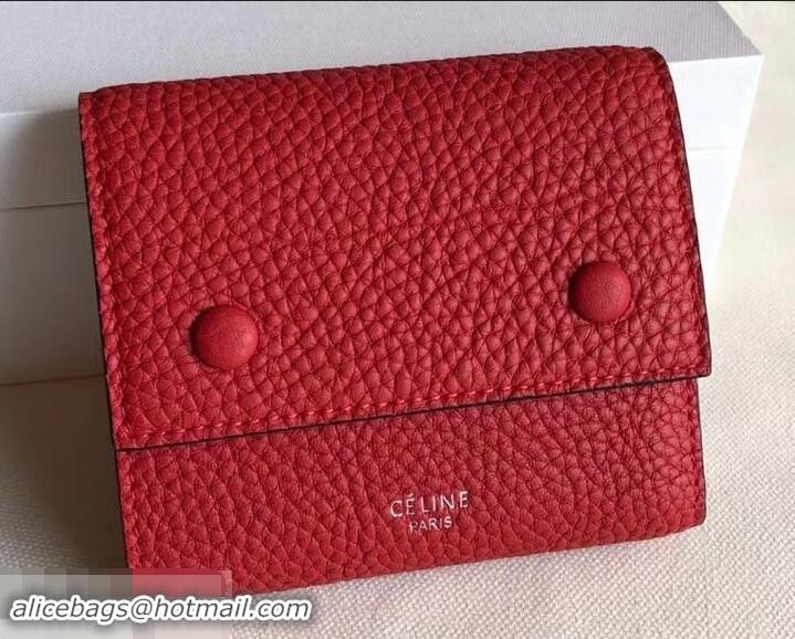 Cheap Price Celine Grained Leather Small Flap Folded Multifunction Wallet 600914 Red