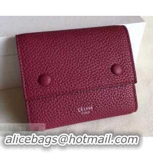 Best Quality Celine Grained Leather Small Flap Folded Multifunction Wallet 600914 Burgundy