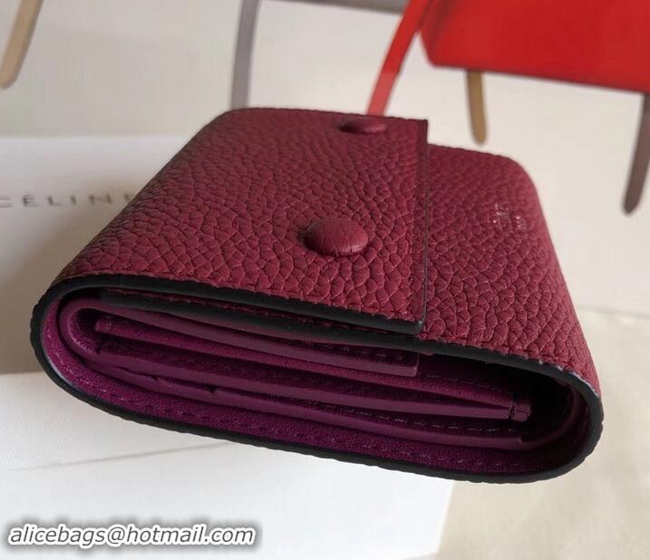 Best Quality Celine Grained Leather Small Flap Folded Multifunction Wallet 600914 Burgundy