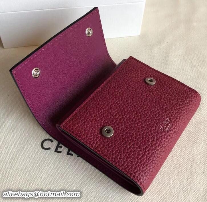 Best Quality Celine Grained Leather Small Flap Folded Multifunction Wallet 600914 Burgundy