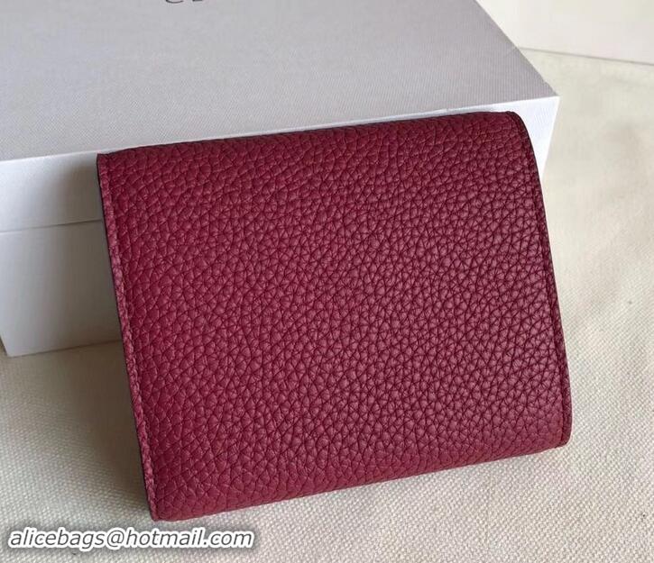 Best Quality Celine Grained Leather Small Flap Folded Multifunction Wallet 600914 Burgundy