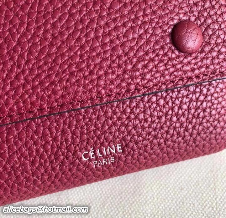 Best Quality Celine Grained Leather Small Flap Folded Multifunction Wallet 600914 Burgundy