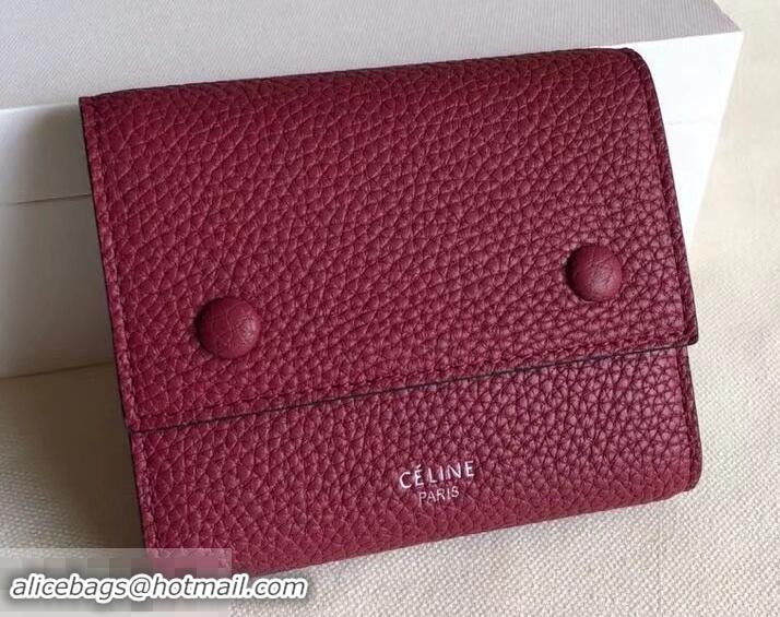 Best Quality Celine Grained Leather Small Flap Folded Multifunction Wallet 600914 Burgundy