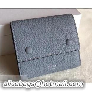 Best Luxury Celine Grained Leather Small Flap Folded Multifunction Wallet 600914 Light Gray