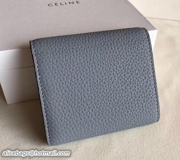 Best Luxury Celine Grained Leather Small Flap Folded Multifunction Wallet 600914 Light Gray