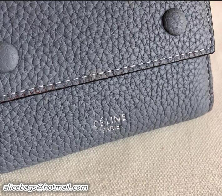 Best Luxury Celine Grained Leather Small Flap Folded Multifunction Wallet 600914 Light Gray