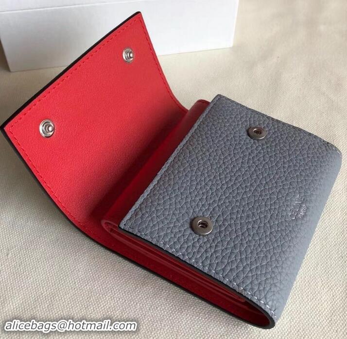 Best Luxury Celine Grained Leather Small Flap Folded Multifunction Wallet 600914 Light Gray