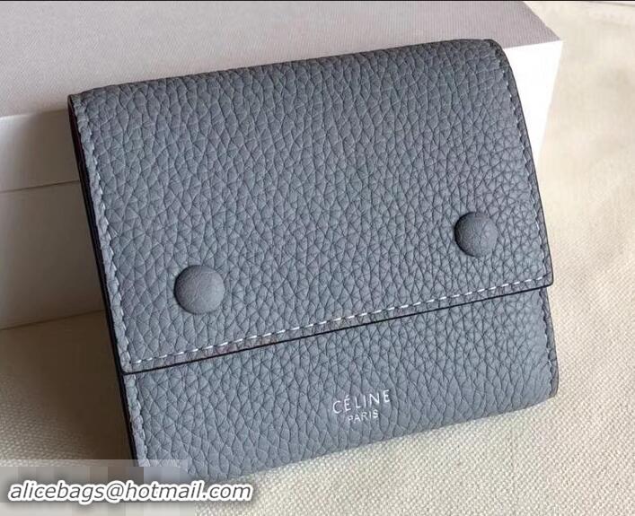 Best Luxury Celine Grained Leather Small Flap Folded Multifunction Wallet 600914 Light Gray