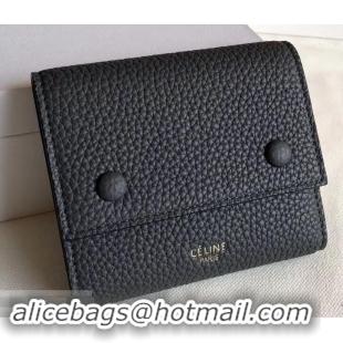 Best Price Celine Grained Leather Small Flap Folded Multifunction Wallet 600914 Black/Gray