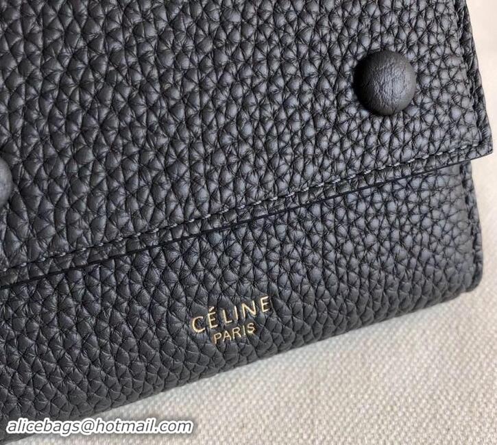 Best Price Celine Grained Leather Small Flap Folded Multifunction Wallet 600914 Black/Gray