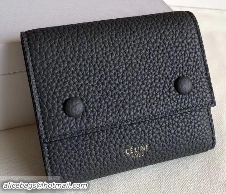 Best Price Celine Grained Leather Small Flap Folded Multifunction Wallet 600914 Black/Gray