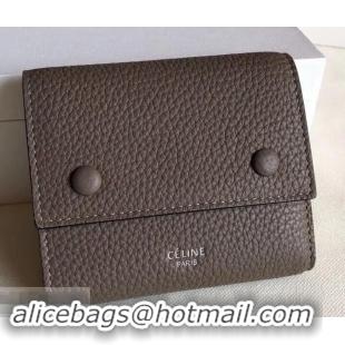 Unique Grade Celine Grained Leather Small Flap Folded Multifunction Wallet 600914 Etoupe