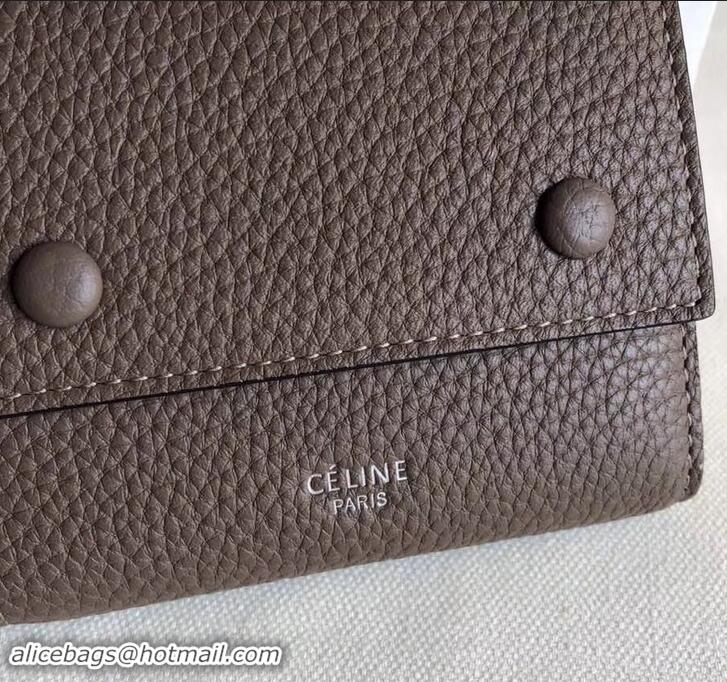 Unique Grade Celine Grained Leather Small Flap Folded Multifunction Wallet 600914 Etoupe