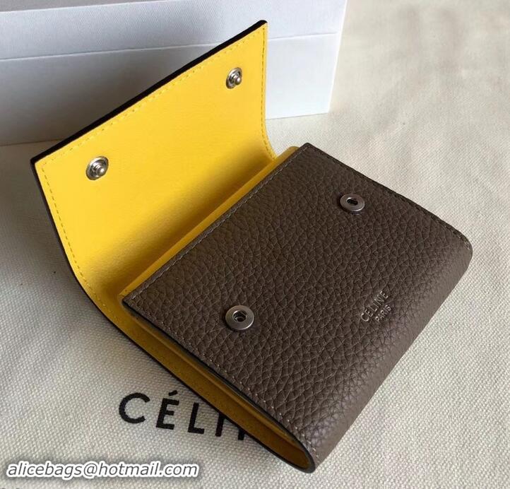 Unique Grade Celine Grained Leather Small Flap Folded Multifunction Wallet 600914 Etoupe