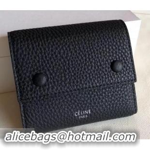 Classic Practical Celine Grained Leather Small Flap Folded Multifunction Wallet 600914 Black/Yellow