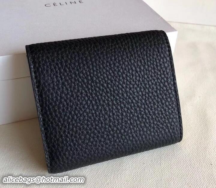 Classic Practical Celine Grained Leather Small Flap Folded Multifunction Wallet 600914 Black/Yellow