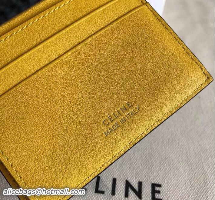 Classic Practical Celine Grained Leather Small Flap Folded Multifunction Wallet 600914 Black/Yellow