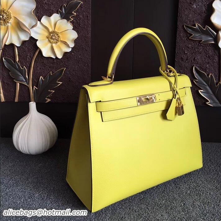 Colorful Hermes Kelly 28cm/32cm Bag In Original togo Leather With Gold/Sliver Hardware 600920 lemon yellow