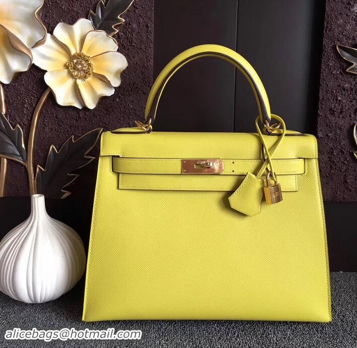 Colorful Hermes Kelly 28cm/32cm Bag In Original togo Leather With Gold/Sliver Hardware 600920 lemon yellow