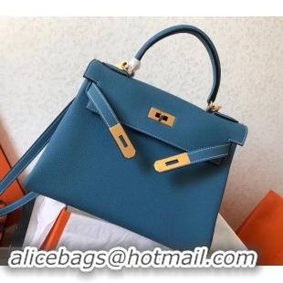 Low Cost Hermes Kelly 28cm/32cm Bag In Original togo Leather With Gold/Sliver Hardware 600920 denim blue