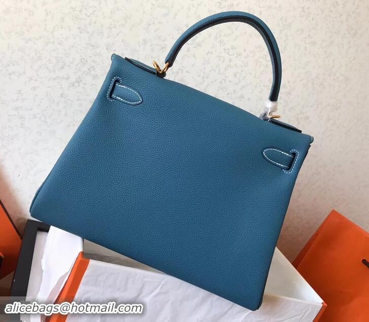 Low Cost Hermes Kelly 28cm/32cm Bag In Original togo Leather With Gold/Sliver Hardware 600920 denim blue