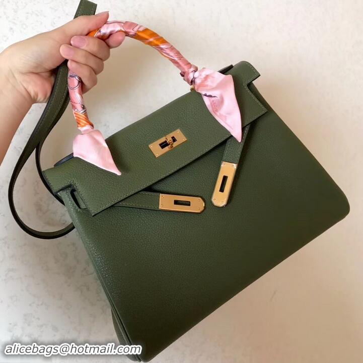 Promotional Hermes Kelly 28cm Bag In Original togo Leather With Gold/Sliver Hardware 600920 army green