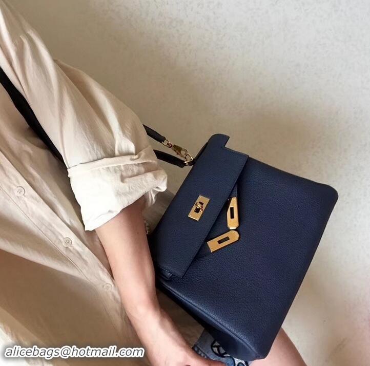 Luxury Classic Hermes Kelly 28cm Bag In Original togo Leather With Gold/Sliver Hardware 600920 navy blue