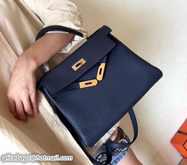 Luxury Classic Hermes Kelly 28cm Bag In Original togo Leather With Gold/Sliver Hardware 600920 navy blue