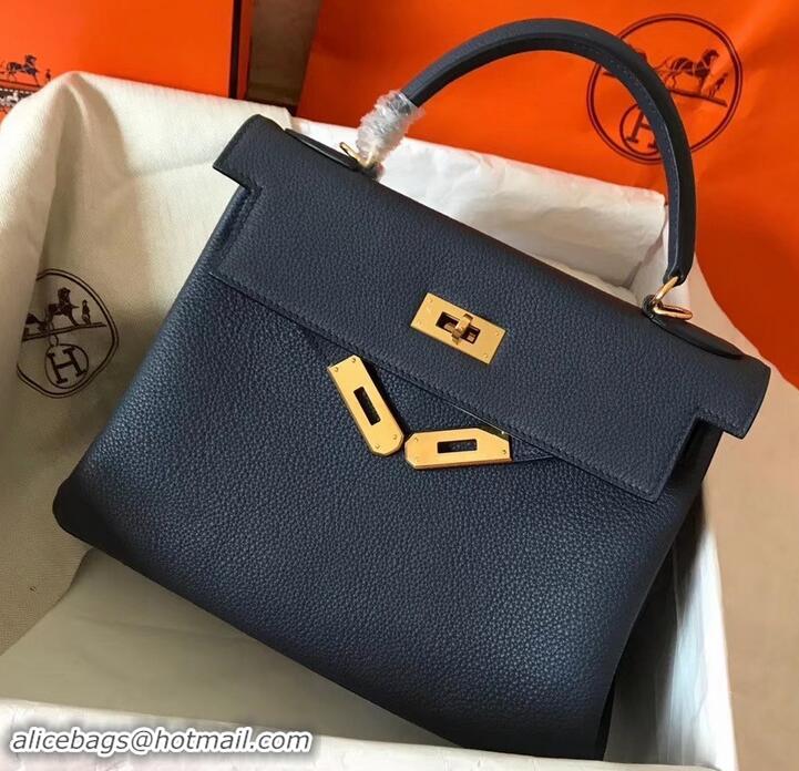 Luxury Classic Hermes Kelly 28cm Bag In Original togo Leather With Gold/Sliver Hardware 600920 navy blue