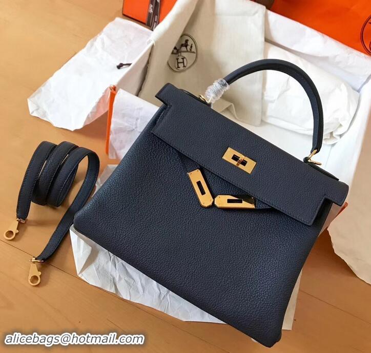 Luxury Classic Hermes Kelly 28cm Bag In Original togo Leather With Gold/Sliver Hardware 600920 navy blue