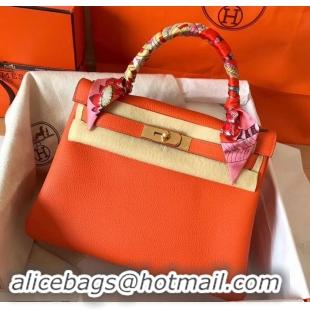 Comfortable Hermes Kelly 28cm Bag In Original togo Leather With Gold/Sliver Hardware 600920 orange