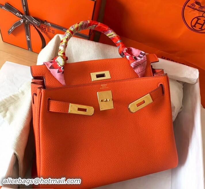 Comfortable Hermes Kelly 28cm Bag In Original togo Leather With Gold/Sliver Hardware 600920 orange