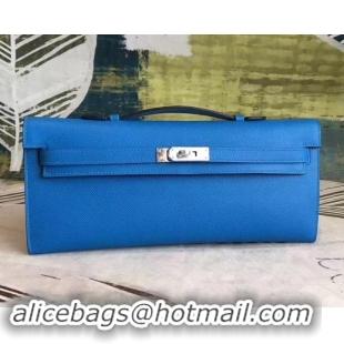 Stylish Hermes Kelly Cut Handmade Epsom Leather Clutch Hydra With Gold/Silver Hardware 600922 Blue