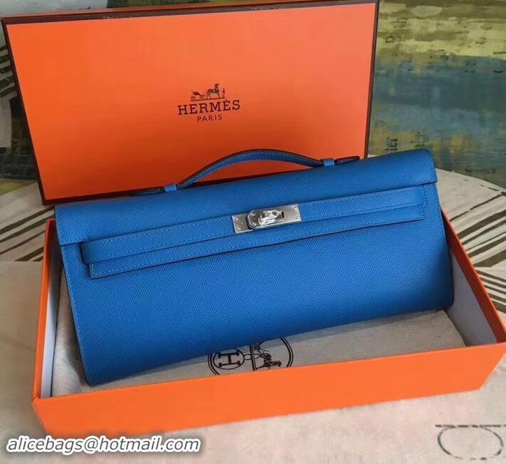 Stylish Hermes Kelly Cut Handmade Epsom Leather Clutch Hydra With Gold/Silver Hardware 600922 Blue