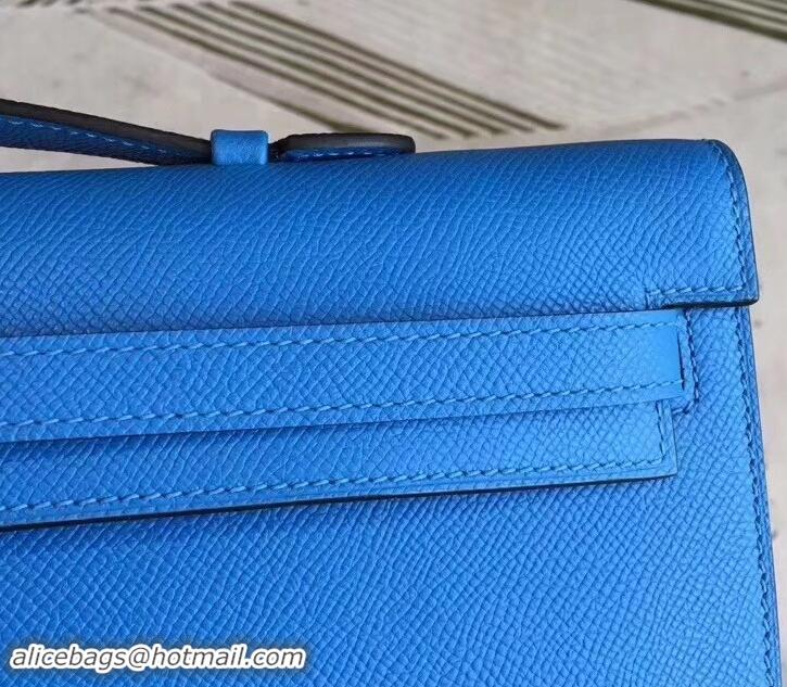 Stylish Hermes Kelly Cut Handmade Epsom Leather Clutch Hydra With Gold/Silver Hardware 600922 Blue