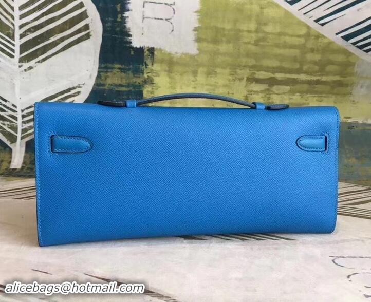 Stylish Hermes Kelly Cut Handmade Epsom Leather Clutch Hydra With Gold/Silver Hardware 600922 Blue