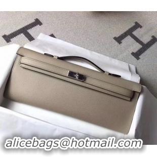 Hot Style Hermes Kelly Cut Handmade Epsom Leather Clutch With Gold/Silver Hardware 600922 Etain