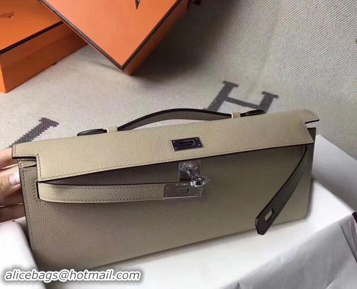 Hot Style Hermes Kelly Cut Handmade Epsom Leather Clutch With Gold/Silver Hardware 600922 Etain