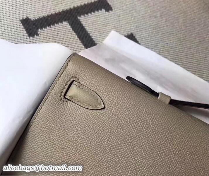 Hot Style Hermes Kelly Cut Handmade Epsom Leather Clutch With Gold/Silver Hardware 600922 Etain