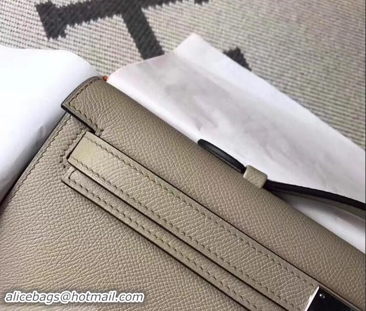 Hot Style Hermes Kelly Cut Handmade Epsom Leather Clutch With Gold/Silver Hardware 600922 Etain