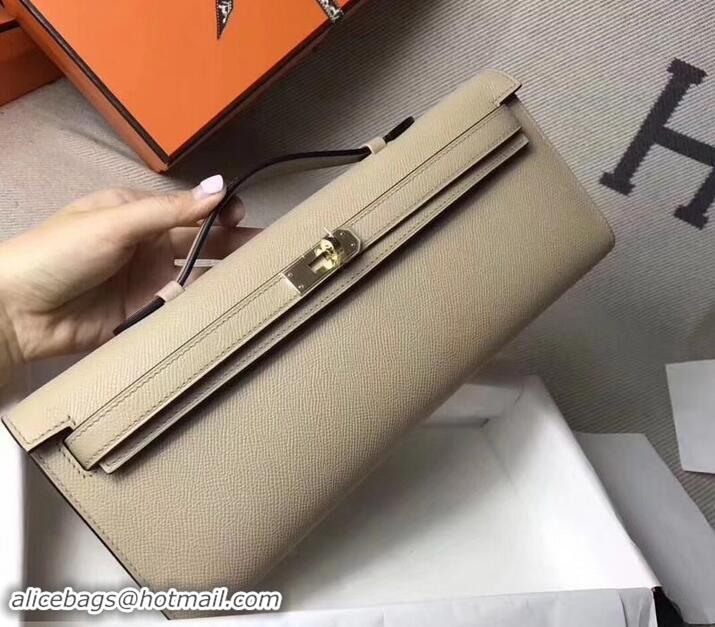 Hot Style Hermes Kelly Cut Handmade Epsom Leather Clutch With Gold/Silver Hardware 600922 Etain