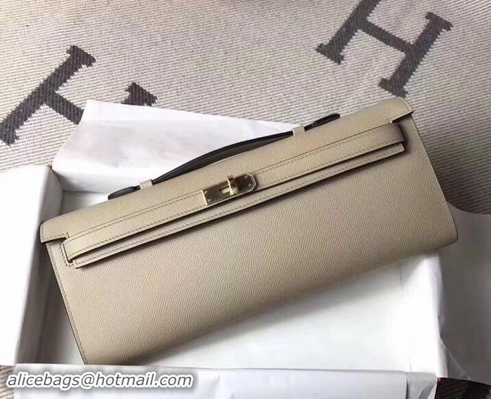 Hot Style Hermes Kelly Cut Handmade Epsom Leather Clutch With Gold/Silver Hardware 600922 Etain