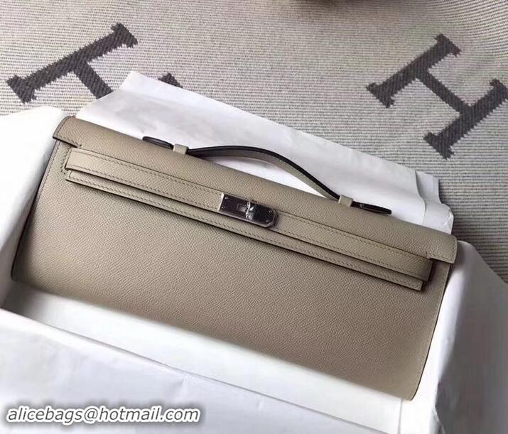 Hot Style Hermes Kelly Cut Handmade Epsom Leather Clutch With Gold/Silver Hardware 600922 Etain