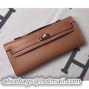 Sophisticated Hermes Kelly Cut Handmade Epsom Leather Clutch With Gold/Silver Hardware 600922 Camel