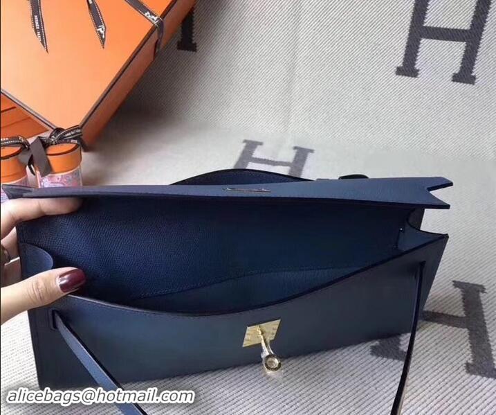 Unique Style Hermes Kelly Cut Handmade Epsom Leather Clutch With Gold/Silver Hardware 600922 Navy Blue