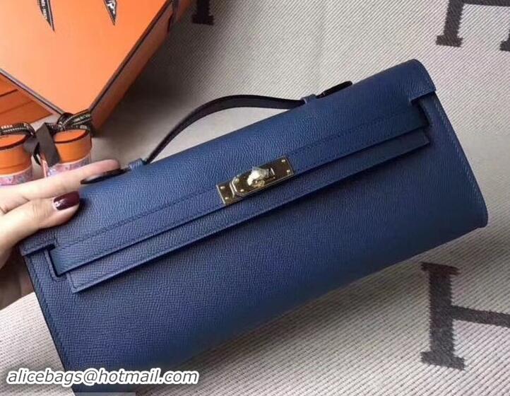 Unique Style Hermes Kelly Cut Handmade Epsom Leather Clutch With Gold/Silver Hardware 600922 Navy Blue